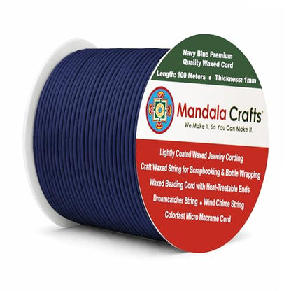 1mm Navy Blue Cotton Waxed Cord for Jewelry Making (327 Foot )