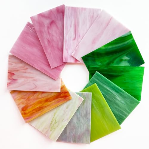 12 Sheets Stained Glass Sheet Pink and Green Collection (12 Count)