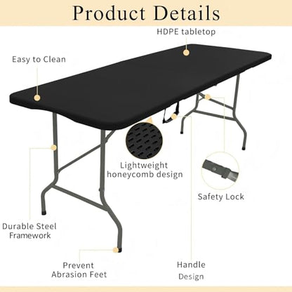 Folding Tables with Carrying Handle Lightweight Rectangular Portable Plastic Camping Table Steel Legs for Party