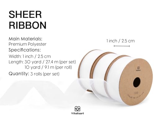 White Organza Ribbon 1" x 30 Yd Sheer Ribbon for Gift Wrapping (90 Foot)