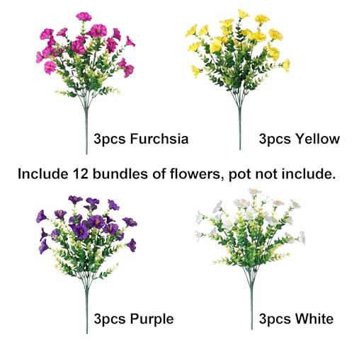 Artificial Flowers Fake Plants for Outdoors Decoration (12 Count)