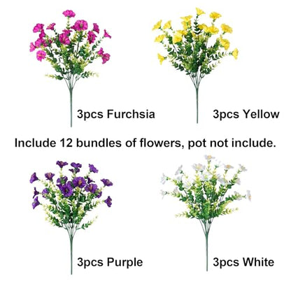 Artificial Flowers Fake Plants for Outdoors Decoration (12 Count)