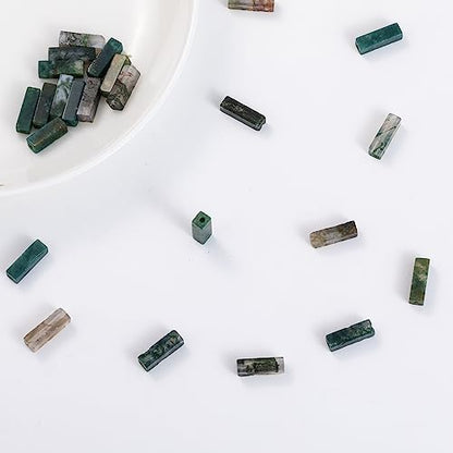 Natural Moss Agate Rectangle Tube Beads 4x13mm 38cm (28 Count)