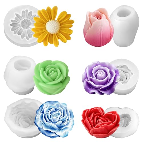 6 Pcs Flower Silicone Candle Molds Set (6 Count)