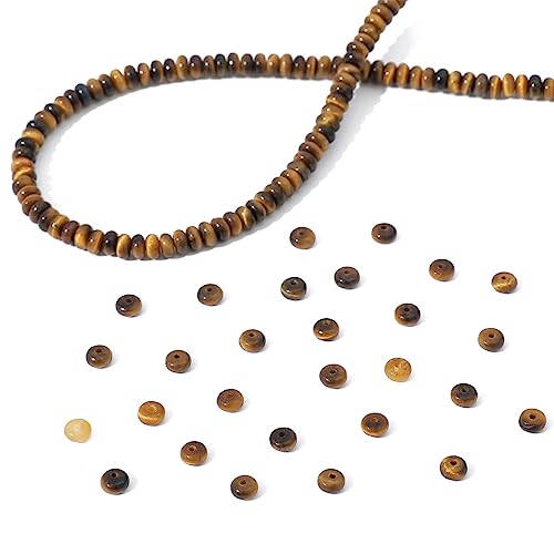 Natural Yellow Tiger Eye Disk Stone Beads 4x2mm 160pcs Rondelle Loose Semi Gemstone Beads for Jewelry Making Design (160 Count)