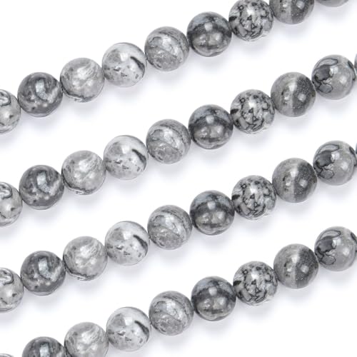 60pcs Adabele Natural Landscape Jasper Gemstone 6mm Round Beads (58 Count)