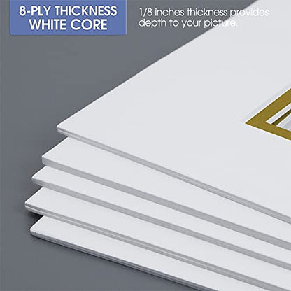 5 Pack Double mat 11x14 For 8x10 Photo Off White Over Gold (5 Count)
