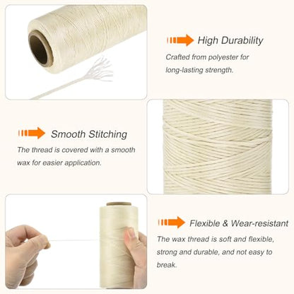 Waxed Thread 197 Yard 1mm 210D Flat Wax Thread Polyester Waxed String for Leather Sewing Hand Weaving Book Binding Home Decoration