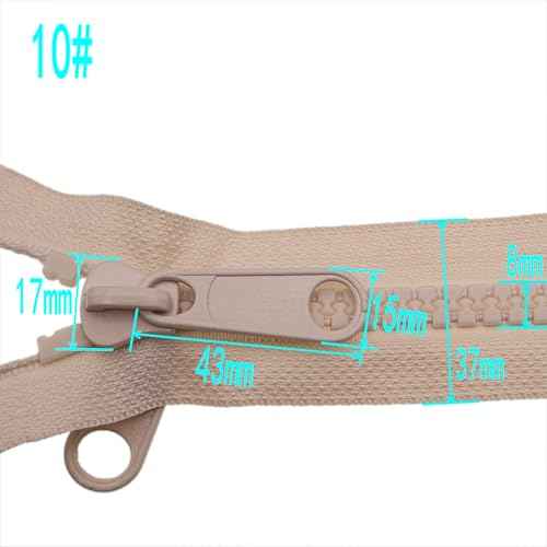 2PCS #10 24 Inch Heavy Duty Zippers for Sewing Separating Large Plastic Zippers Beige Tape with Double Pull Tab Slider