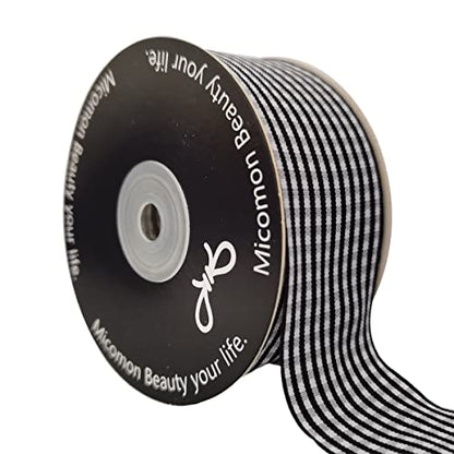 1.5 Inch Black and White Woven Edge Gingham Ribbon 25 Yards Each Roll 100% Polyester (75 Feet)