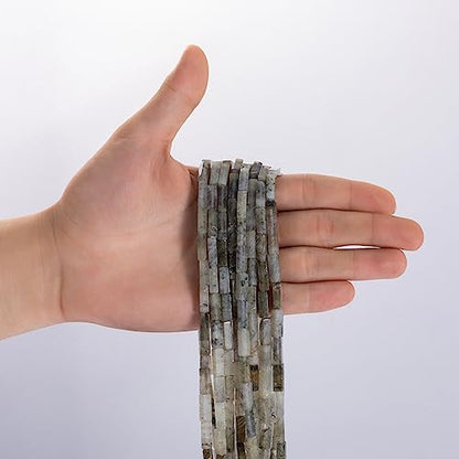 Natural Spectrolite Rectangle Tube Beads 4x13mm 38cm (28 Count)