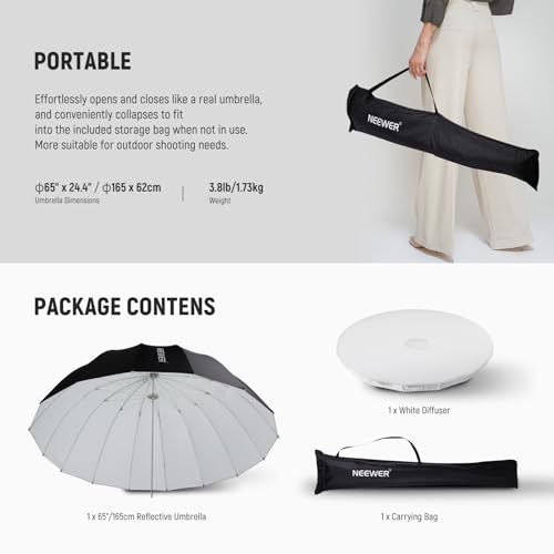 65" 165cm Parabolic Reflective Umbrella Photography with White Inner