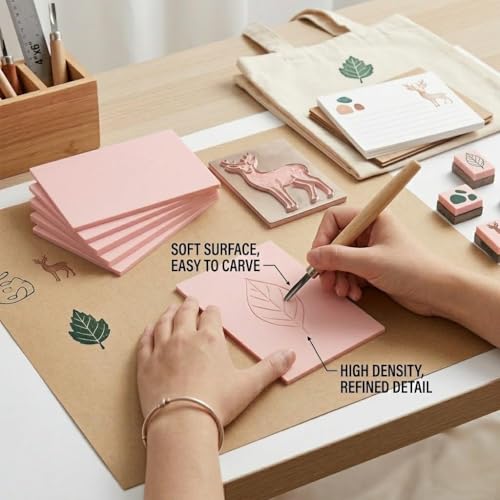 6 Pack 4"x6" Pale Pink Rubber Stamp Carving Blocks Rubber Carved Brick for Stamp Soft Rubber Crafts and DIY Craft Project (6 Count)