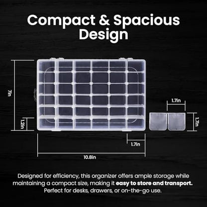 4pack 36 Grids Plastic Clear Organizer Box Bead Storage Containers with Adjustable Dividers for Craft Jewelry Fishing Tackles Parts Storage with 4 Sheets Label Stickers (4 Count)