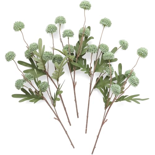 5pcs Sage Green Faux Silk Mums Artificial Flowers (5 Count)