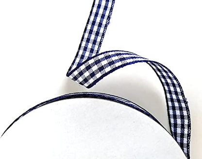 Blue Gingham Woven Edge Ribbon 25 Yards Per Spool (75 Foot)
