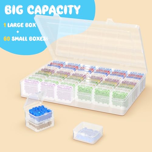 Extra Large Bead Organizer and Storage Box with 60 Small Plastic Boxes (60 Count)