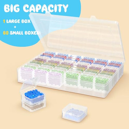 Extra Large Bead Organizer and Storage Box with 60 Small Plastic Boxes (60 Count)