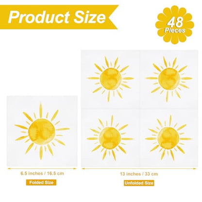 48 Pieces Disposable Sun Paper Napkins Sunshine Birthday Decorations Sun Party Napkins Cocktail Dinner Napkin Set 13" x 13" Unfolded Tableware Napkins for Sun Birthday Party Supplies (48 Count)