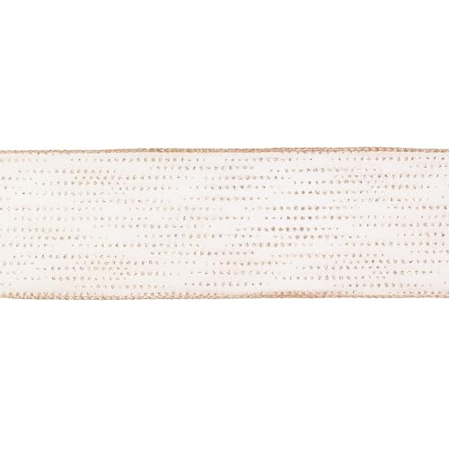 Rose Gold Sheer Glitter Wired Ribbon 2.5 Inch Horizontal Stripes Polka Dot Christmas Ribbon Organza Sheer Glitter Ribbons 25 Yards Rose Gold Ribbons for Christmas Tree (75 Foot)