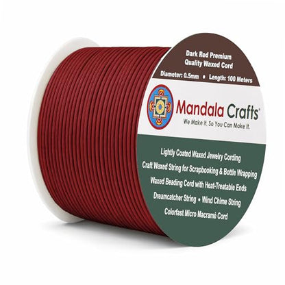 0.5mm Dark Red Cotton Waxed Cord for Jewelry Making (327 Foot)