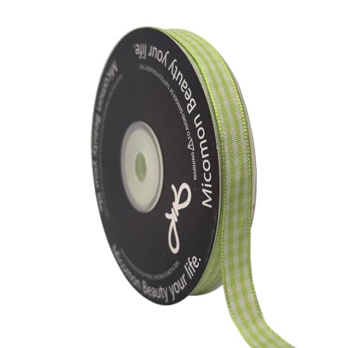 Apple Green Gingham Plaid Checked Ribbon 25 Yard Each Roll 100% Polyester