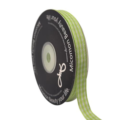 Apple Green Gingham Plaid Checked Ribbon 25 Yard Each Roll 100% Polyester