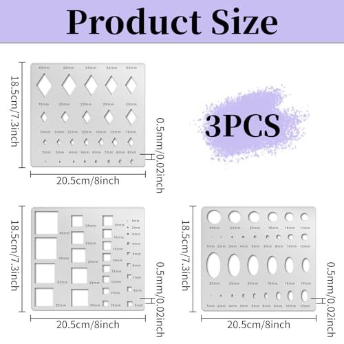 3PCS Metal Stencils Diamond Square Ellipse Circle Template for Drafting Jewelry Making Templates Oval Stencil Metal Geometric Stencils Stainless Steel Journal Stencil for DIY Scrapbooking (3 Count)