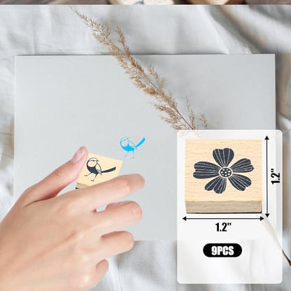 9 PCS Vintage Wooden Rubber Stamps (9 Count)