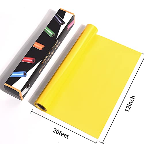 RENLITONG Yellow Iron on Vinyl 12Inch by 20ft Roll Heat Transfer Vinyl for T