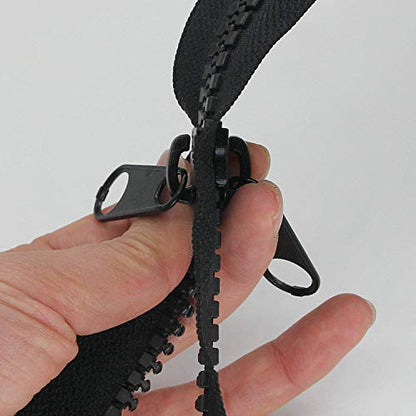 2PCS #10 84 cm Heavy Duty Zippers for Sewing Separating Large Plastic Zippers Black Tape with Double Pull Tab Slider (2 Count)