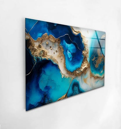 20Wx14H'' Blue Alcohol ink Glass Wall ArtTempered Glass Printing Wall Decor Large Wall Art Wall Hangings