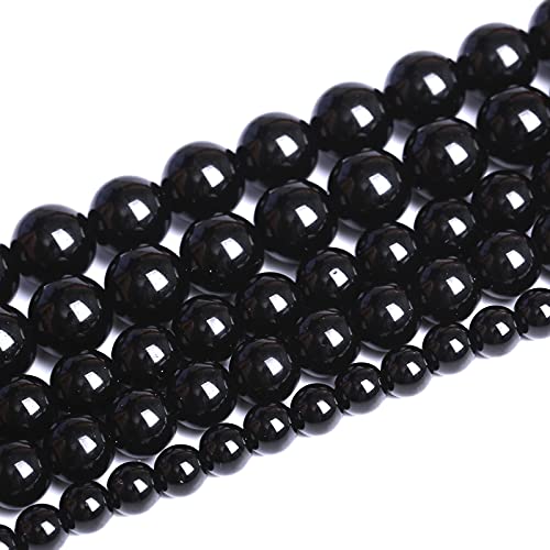 6mm 66pcs Natural Black Agates Onyx Stone Beads Smooth Round Loose Spacer Beads for Jewelry Making DIY Bracelets 15" (16 Count)