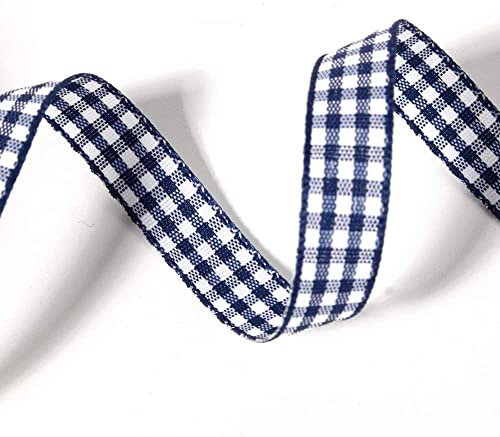 Blue Gingham Woven Edge Ribbon 25 Yards Per Spool (75 Foot)