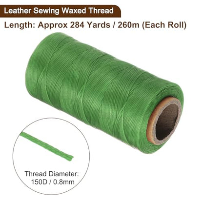 150D 0.8mm Flat Waxed Thread 284 Yards Polyester Leather Sewing Waxed String Hand Stitching Waxed Cord for Leather Stitching Sewing Bookbinding DIY Craft Green
