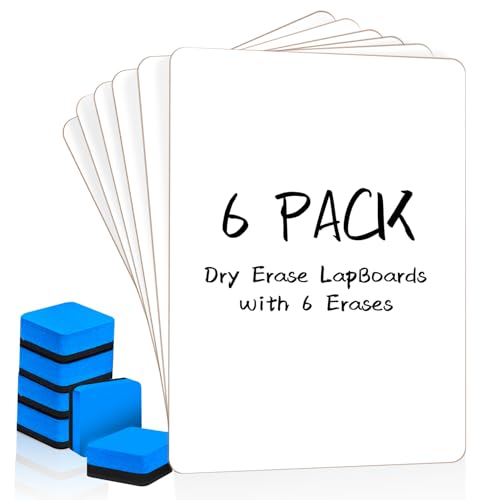 6 Pack Double Sided Dry Erase Boards with 6 Erasers (6 Count)