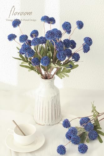 5pcs Royal Blue Faux Silk Mums Artificial Flowers (5 Count)