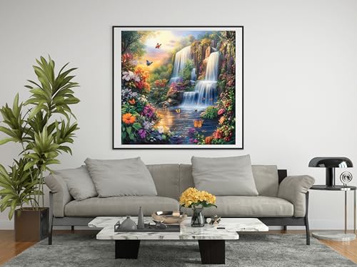 14ct Counted Stamped Cross Stitch Kits for Adults Mountain Waterfall Flowers Printed Cross Stitch Patterns Art Crafts Cross Stitch Supplies