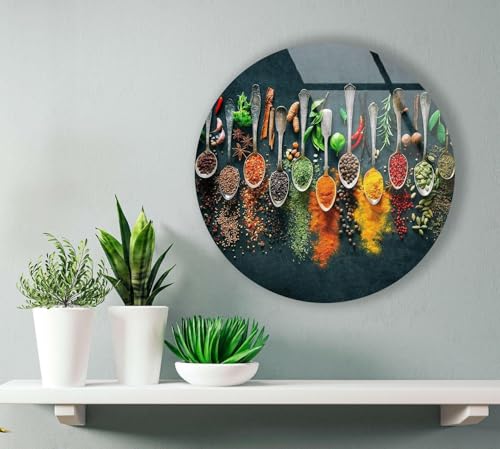 10''(25cm) Diameter Colorful Herbs Round Glass Wall Art Tempered Glass Printing Wall Decor Large Wall Art Wall Hangings