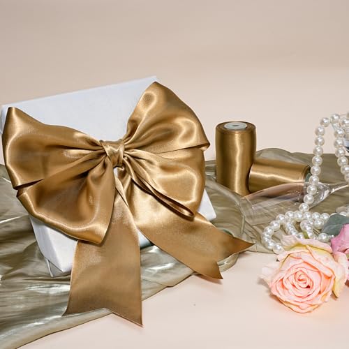 Pale Gold Satin Ribbon 4 Inch x 10 Yards Double Faced