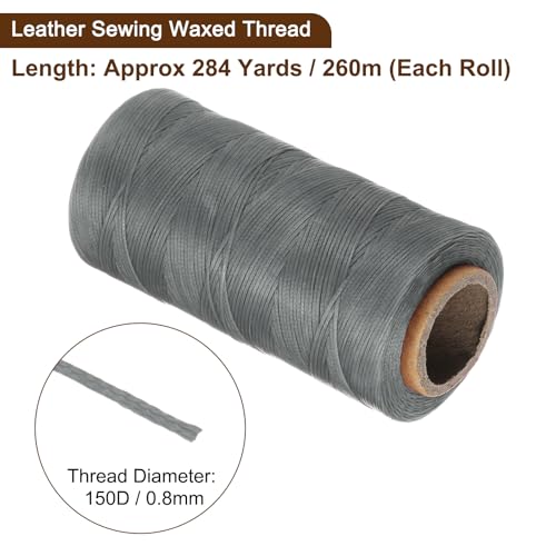 150D 0.8mm Flat Waxed Thread 284 Yards Polyester Leather Sewing Waxed String Hand Stitching Cord for Leather Stitching Sewing Bookbinding DIY Craft Silver Gray