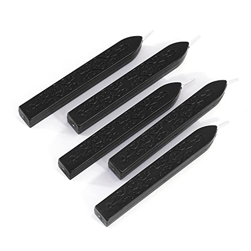 5Pcs Black Sealing Wax Sticks with Wicks for Wax Seal Stamp (5 Count)