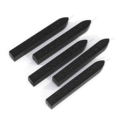 5Pcs Black Sealing Wax Sticks with Wicks for Wax Seal Stamp (5 Count)