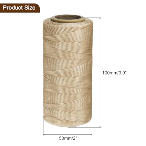 150D 0.8mm Flat Waxed Thread 284 Yards Polyester Leather Sewing Waxed String Hand Stitching Waxed Cord for Leather Stitching Sewing Bookbinding DIY Craft Light Khaki