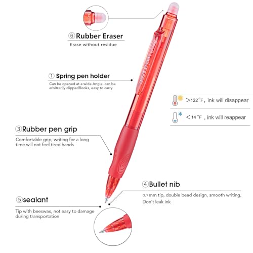 Erasable Pens Click Fine Point 0.7 mm Retractable Erasable Gel Pens for Completing Sudoku and Crossword Puzzles 12 Pack (12 Count)