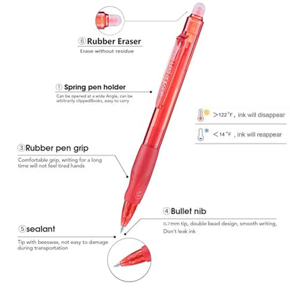 Erasable Pens Click Fine Point 0.7 mm Retractable Erasable Gel Pens for Completing Sudoku and Crossword Puzzles 12 Pack (12 Count)