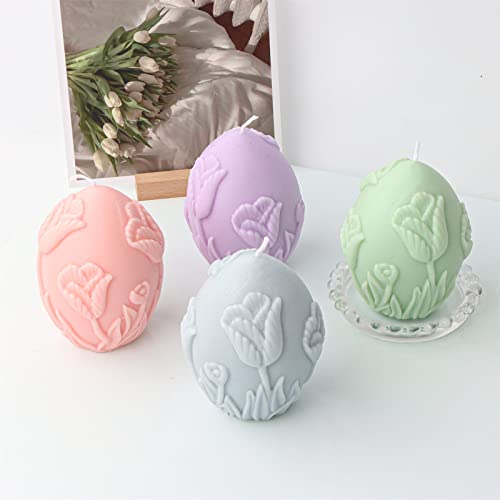 Flower Embossed Egg Candle Silicone Mold Oval Soap Mold Fondant Chocolate Candy Cake Decorating Baking Tools Plaster Epoxy Resin Clay Mold
