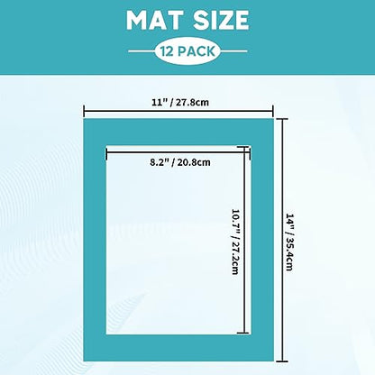 12 Packs Mixed Colors 11x14 Picture Frame Mats for 8.5x11 Photos