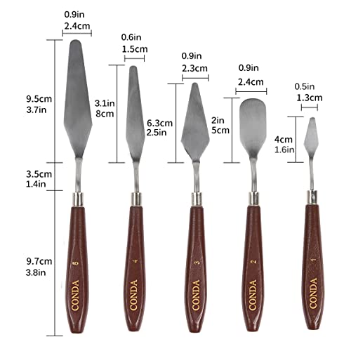 Palette Knife Painting Stainless Steel Spatula Palette Knife Oil Paint Metal Knives Wood Handle (5 Count)