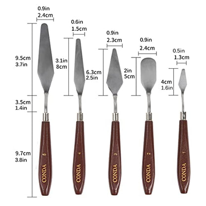 Palette Knife Painting Stainless Steel Spatula Palette Knife Oil Paint Metal Knives Wood Handle (5 Count)